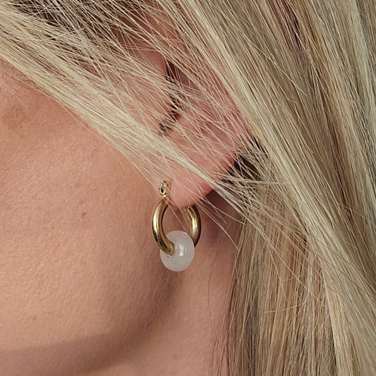 gold rose quartz chunky round hoop earrings