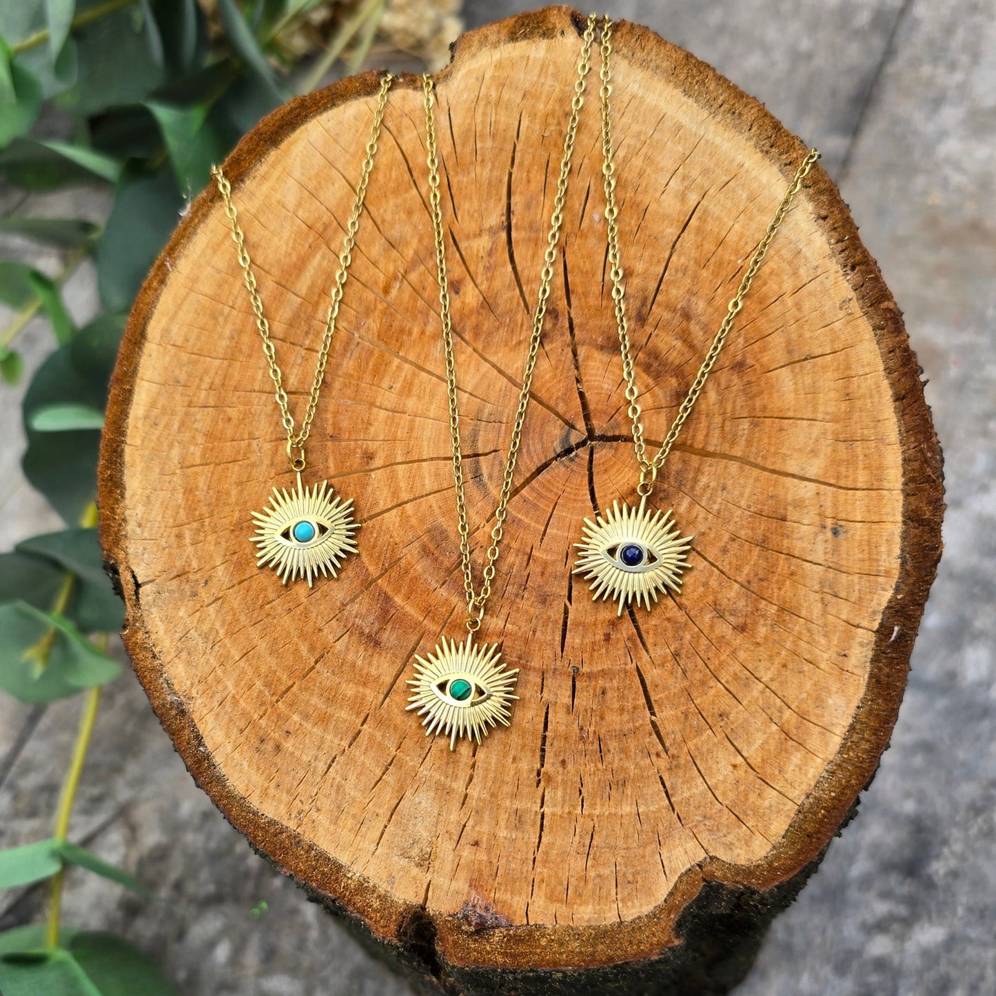 Malachite14K Gold Plated Eye pendant