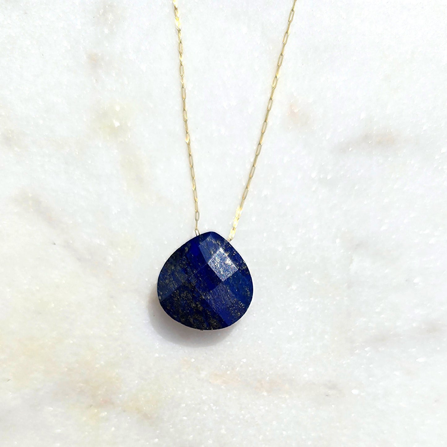 Lapis Lazuli Droplet Crystal 14K Gold Plated Necklace