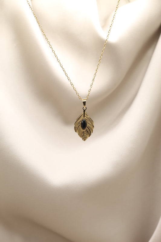 Obsidian feather necklace