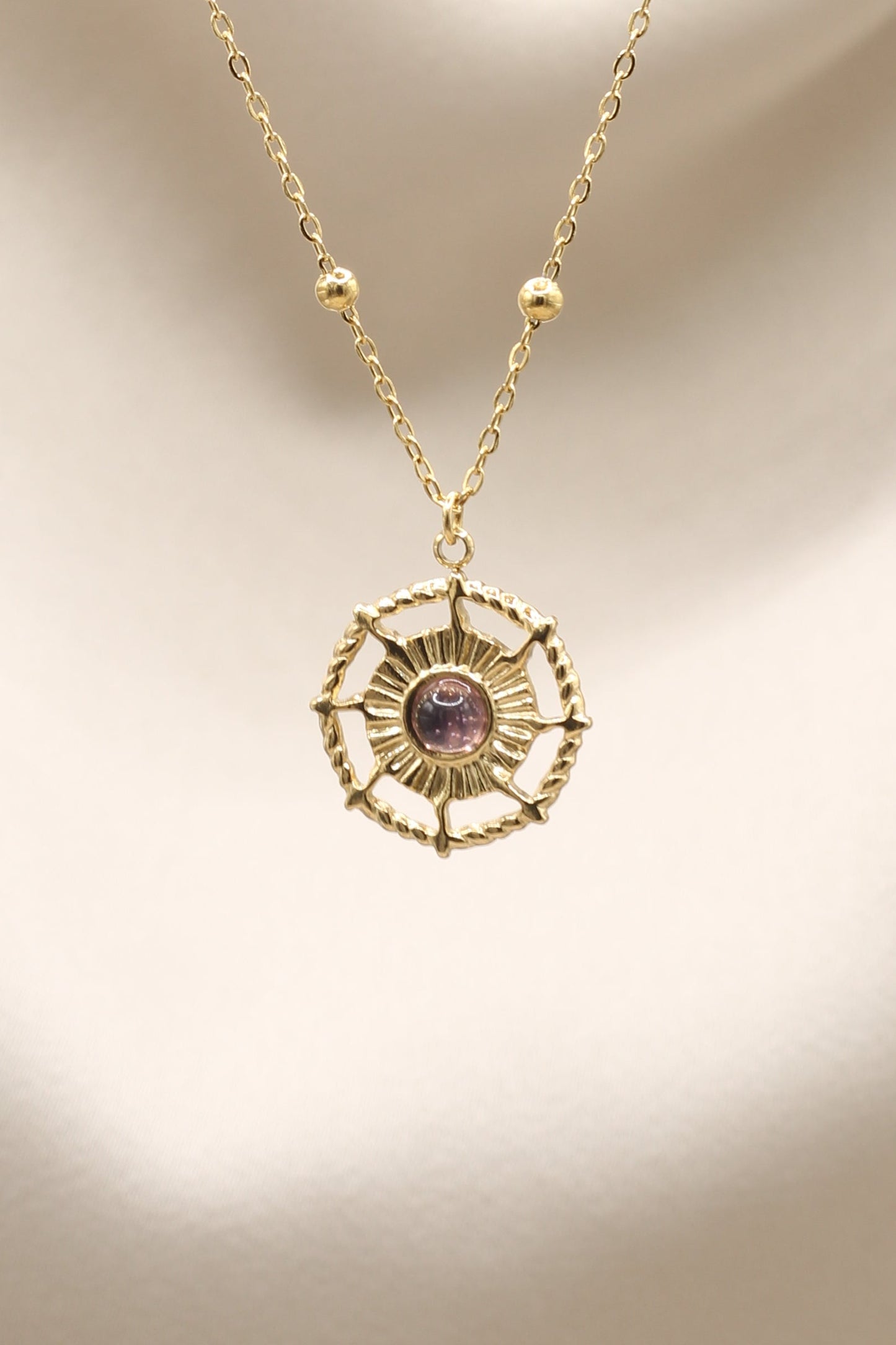 Amethyst wheel compass necklace