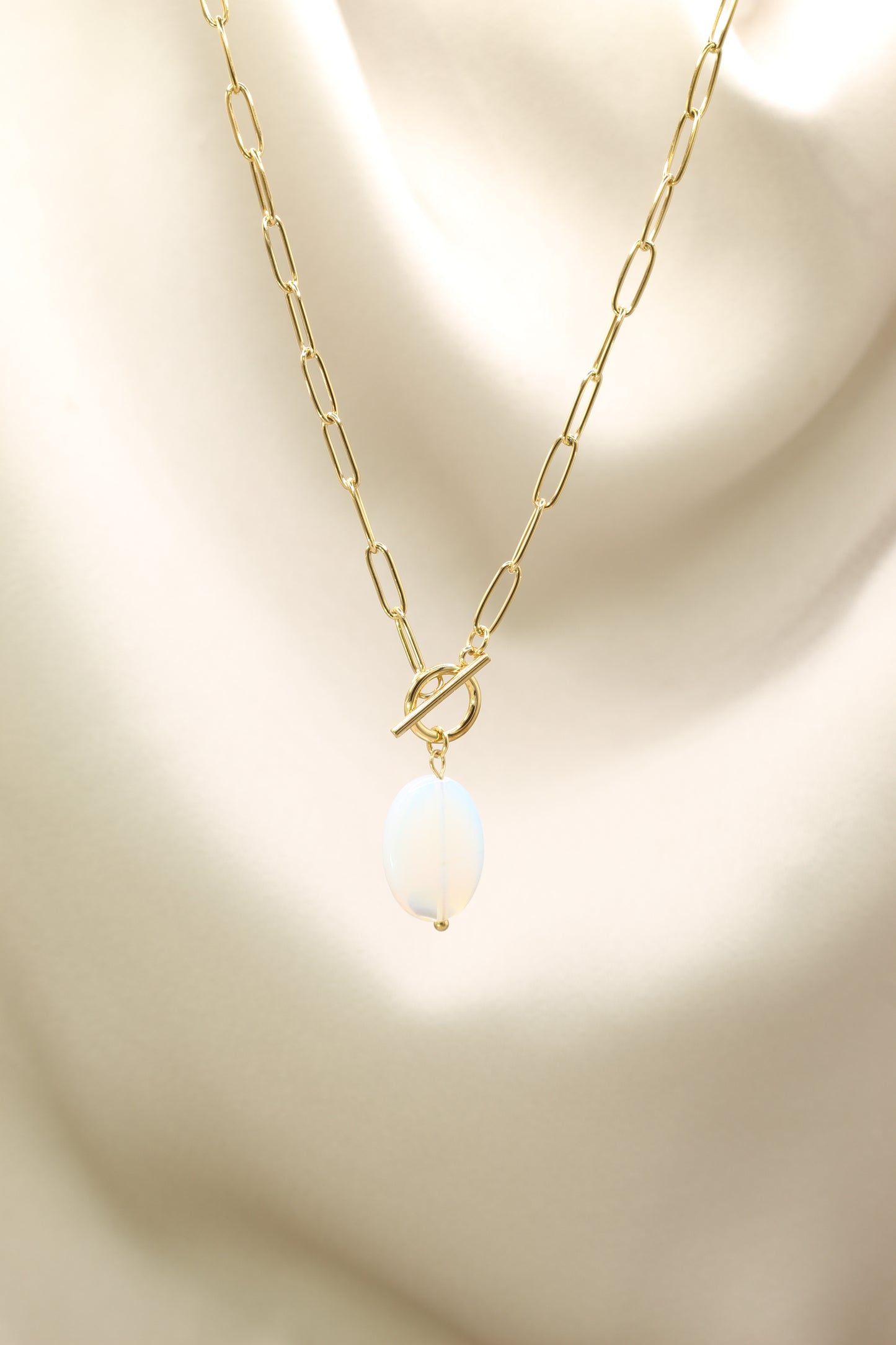 Gold T bar chain necklace with opal