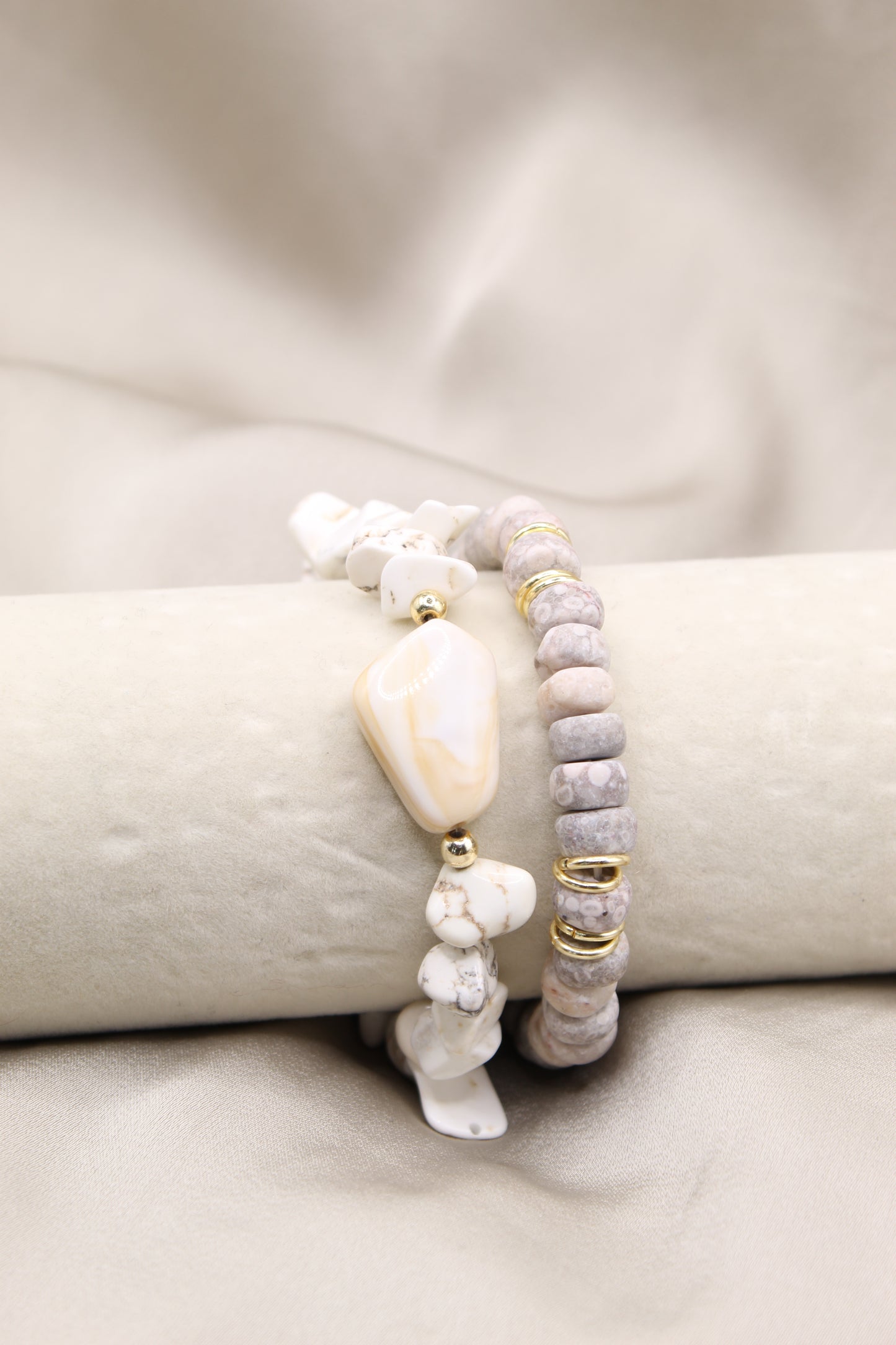 Fossil stone set of 2 bracelets