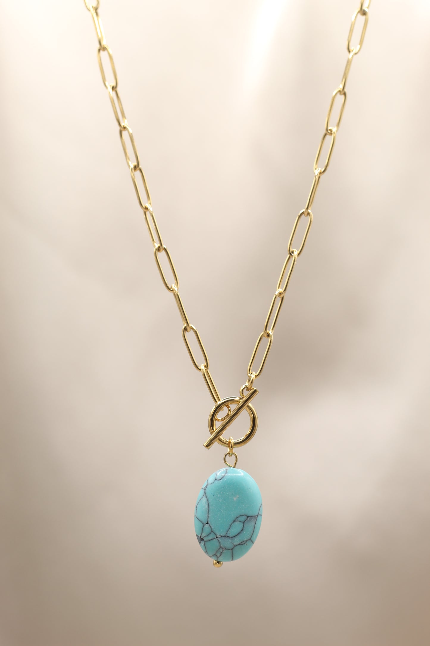 Balance & Calm | Turquoise T bar gold chain necklace