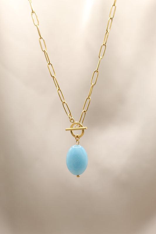 Calm & Honesty | Aquamarine T bar gold chain necklace