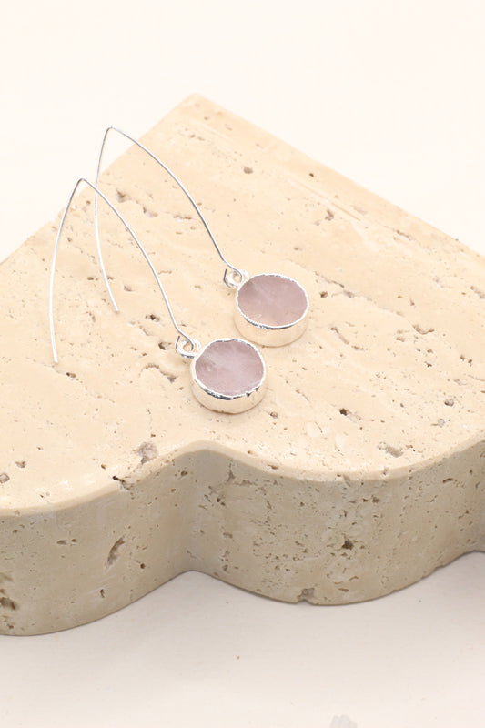 Love & emotional healing | silver rose quartz circle drop earrings