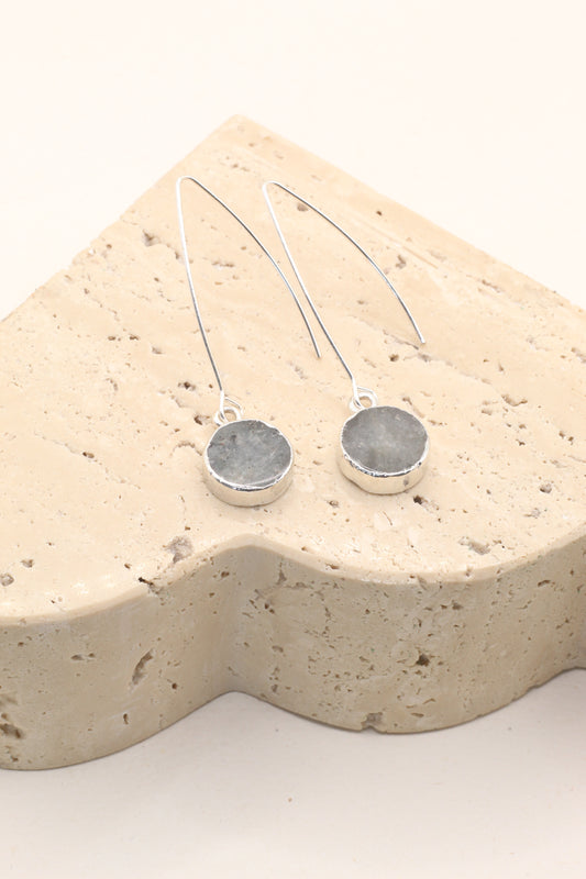 Transformation & Protection | silver labradorite circle drop earrings