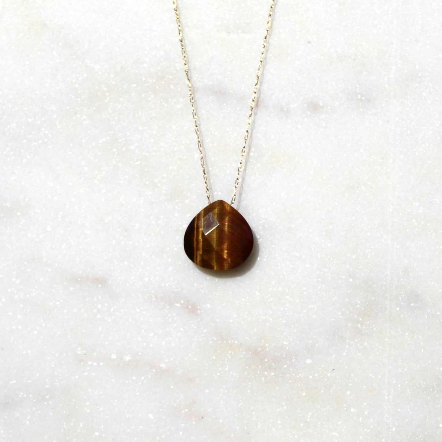 Tigers Eye Droplet Crystal 14K Gold Plated Necklace