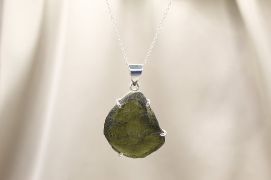 Sterling Silver Pure Moldavite Necklace – 18" Chain | One-of-a-Kind Cosmic Energy