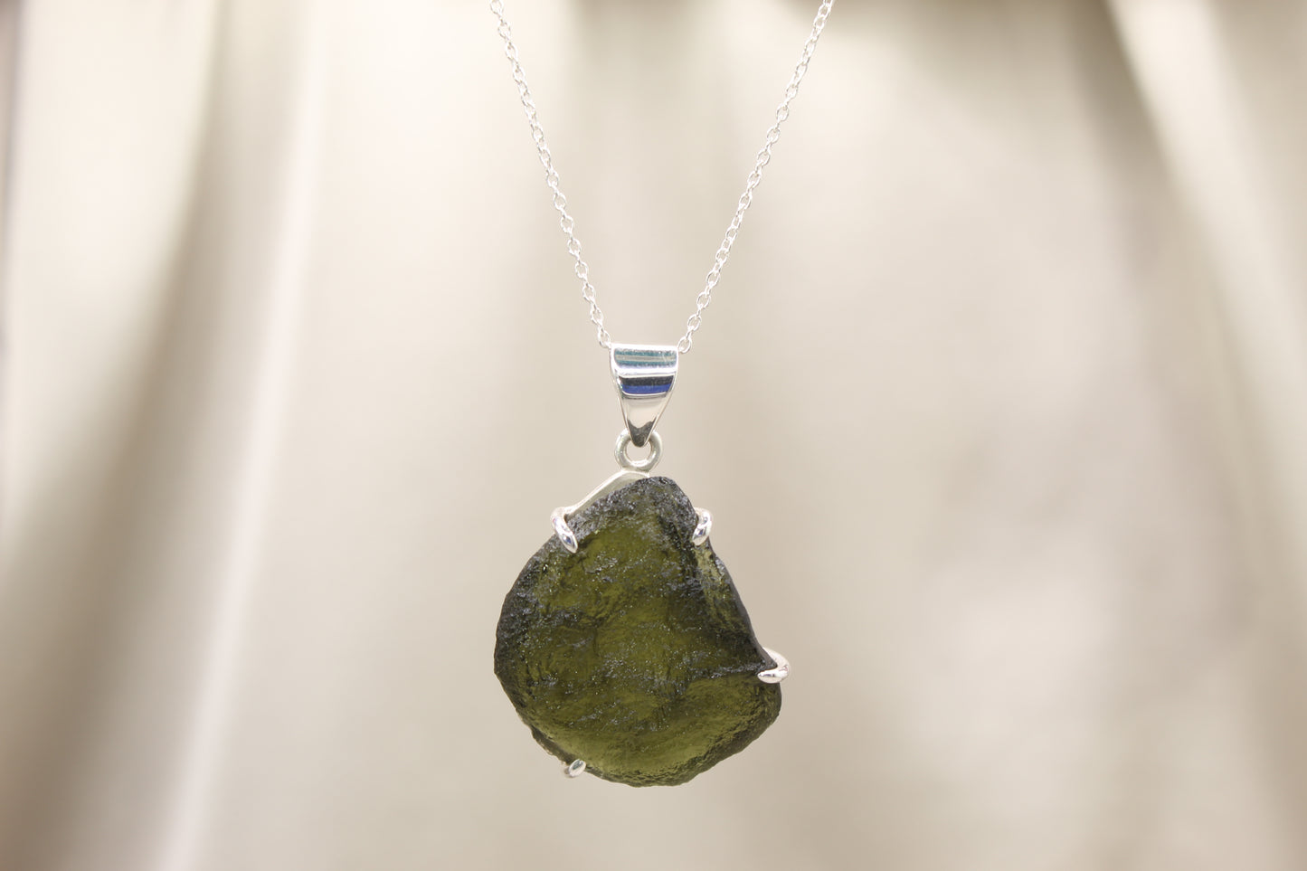 Sterling Silver Pure Moldavite Necklace – 18" Chain | One-of-a-Kind Cosmic Energy