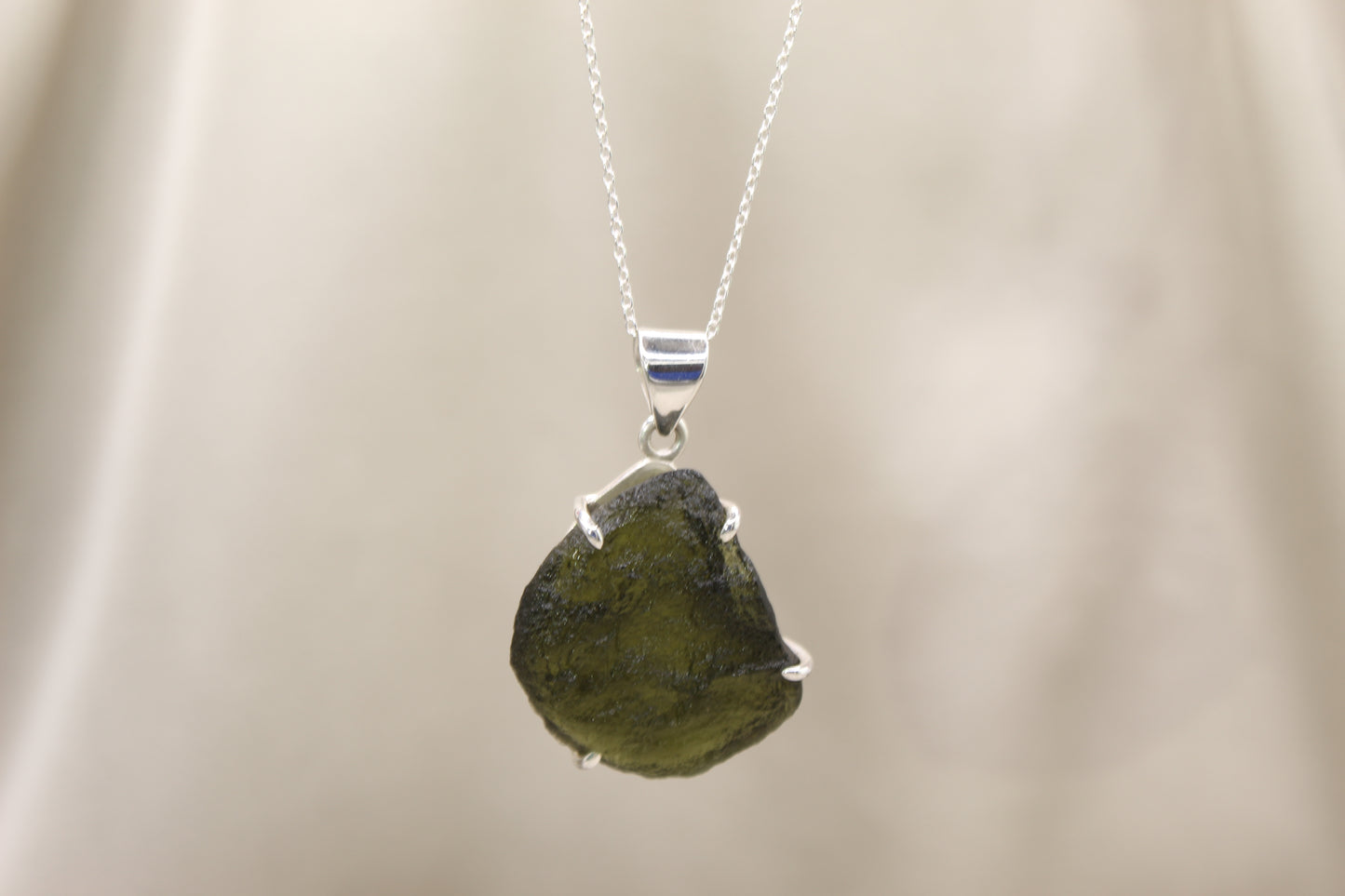 Sterling Silver Pure Moldavite Necklace – 18" Chain | One-of-a-Kind Cosmic Energy