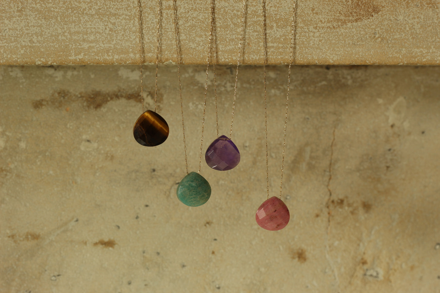 Courage & Strength | Tigers Eye Droplet Crystal 14K Gold Plated Necklace