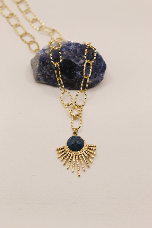 Wisdon & Intuition | Lapis Lazuli chunky chain Fan pendant necklace