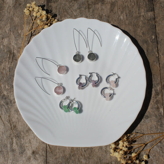 Peace & Prosperity | silver green jade chunky hoop earrings