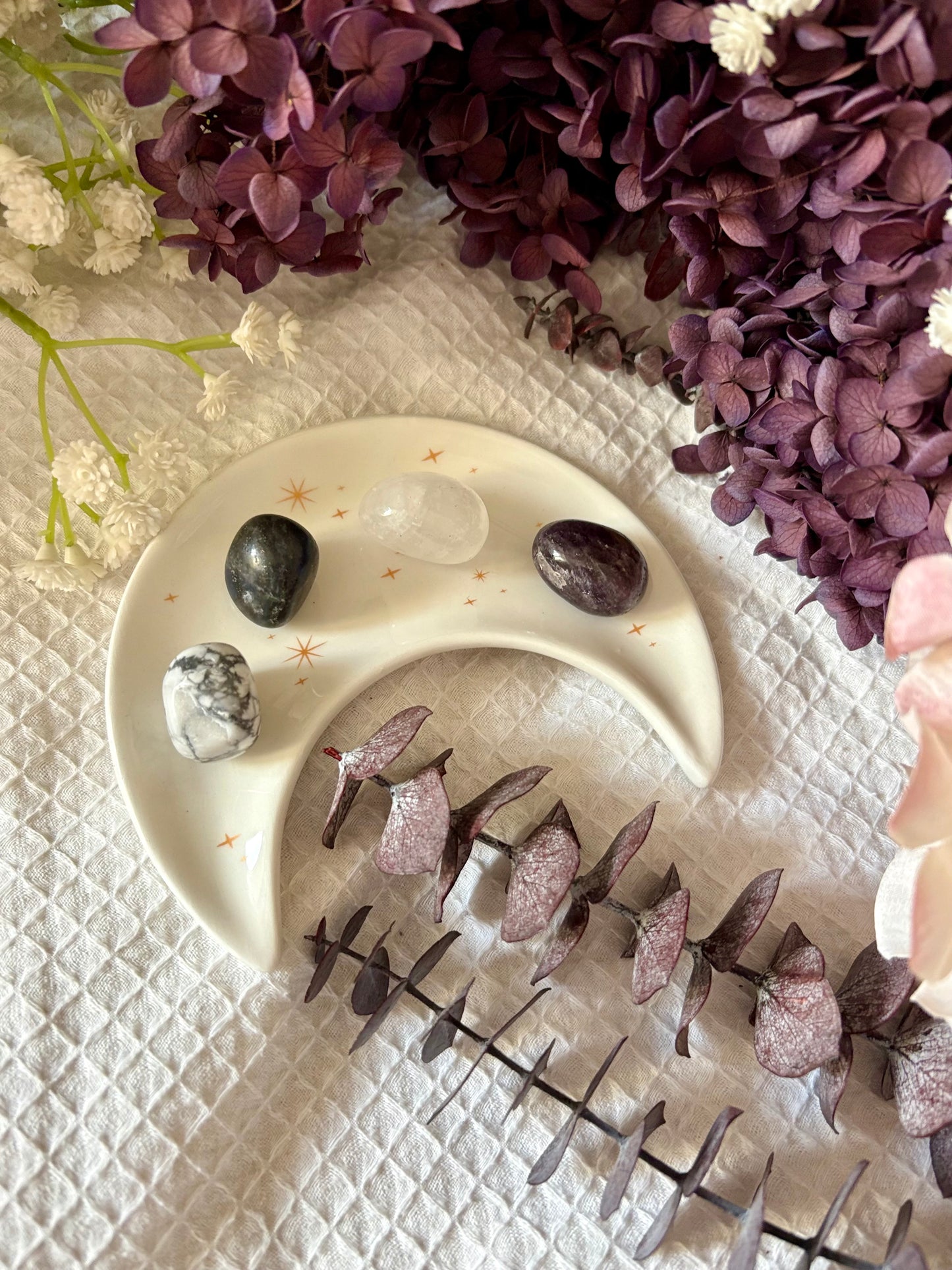 Stress, Axiety And Restful Sleep Crystal Healing Set With Moon Dish
