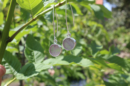 silver rose quartz circle drop earrings