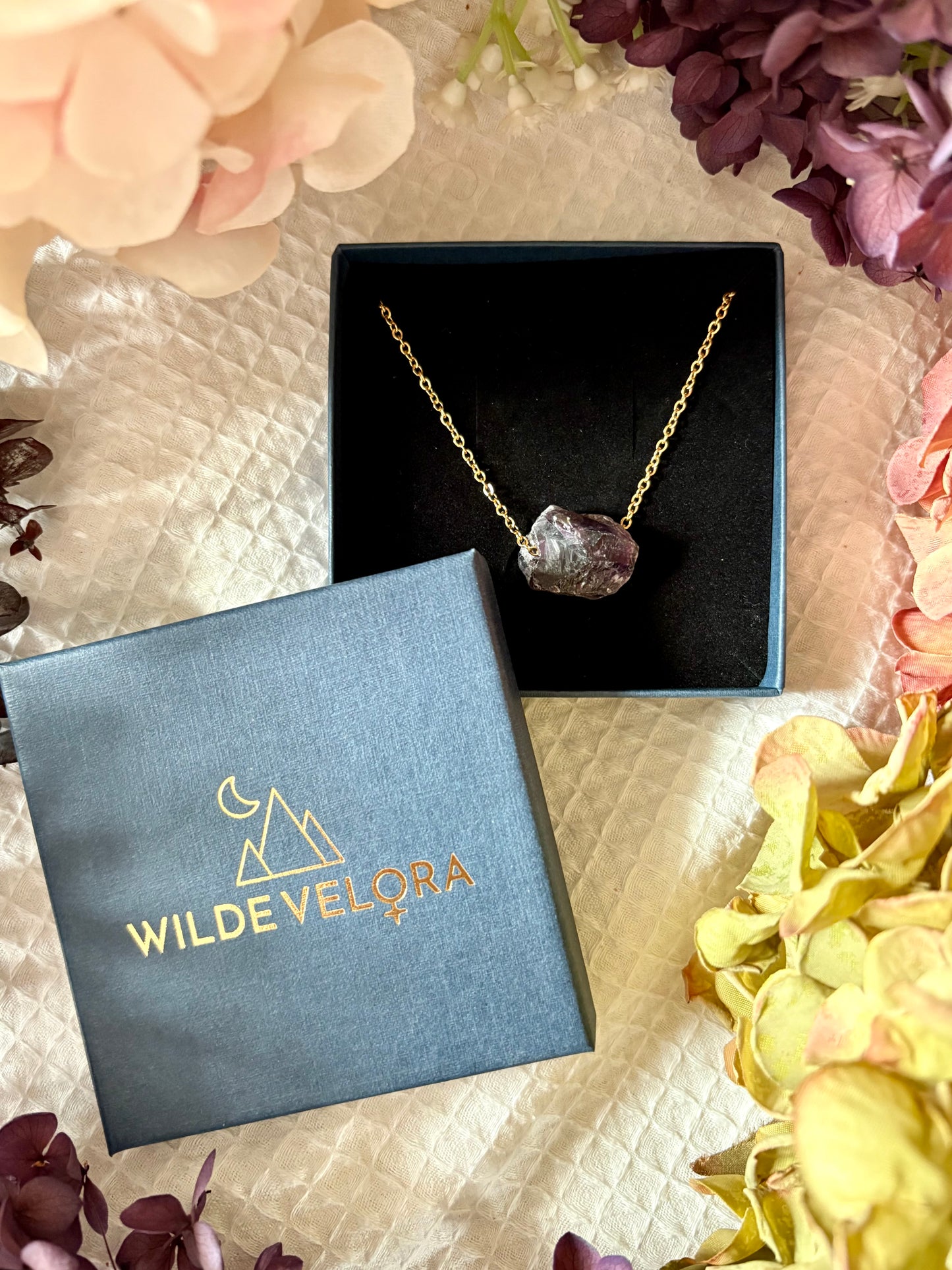 Amethyst Raw Crystal 14K Gold Plated Pendant Necklace
