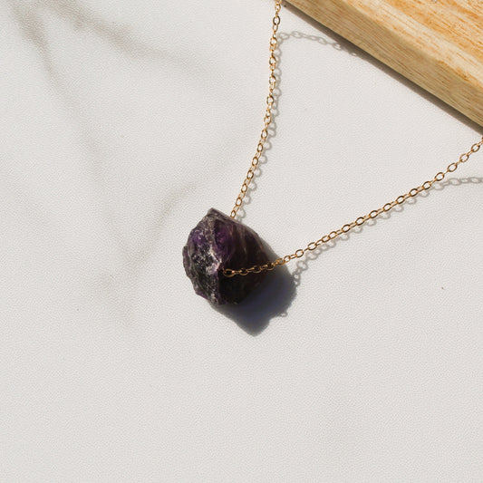 Amethyst Raw Crystal 14K Gold Plated Pendant Necklace