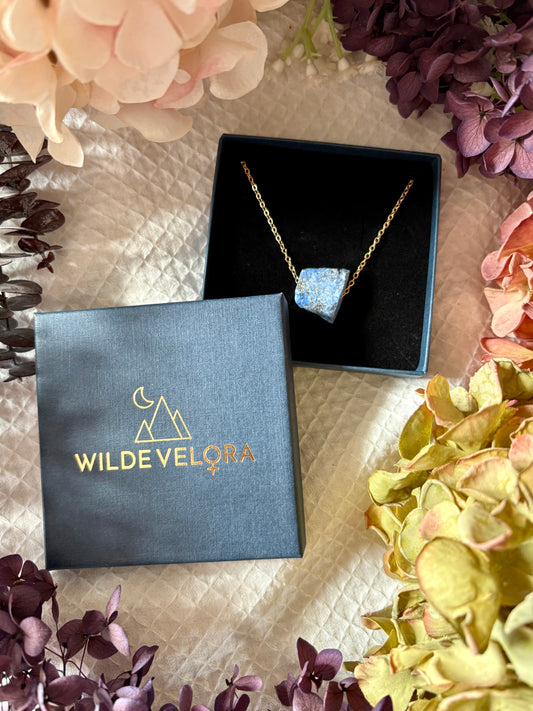 Lapis Lazuli Raw Crystal 14K Gold Plated Pendant Necklace