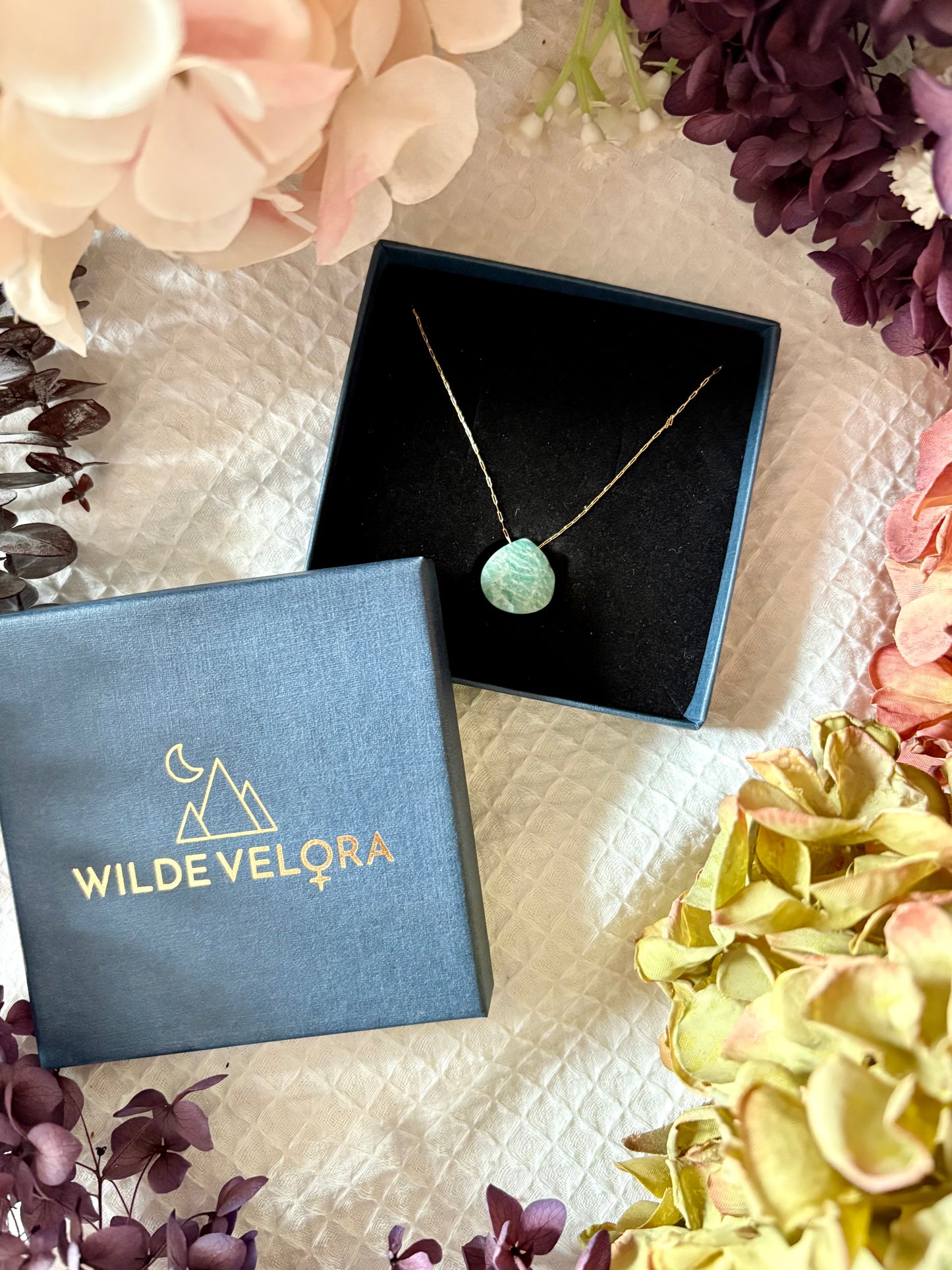 Amazonite Droplet Crystal 14K Gold Plated Necklace