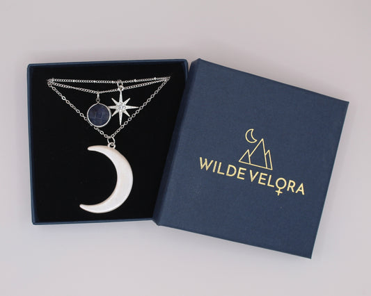 moon & star silver necklace with sodalite