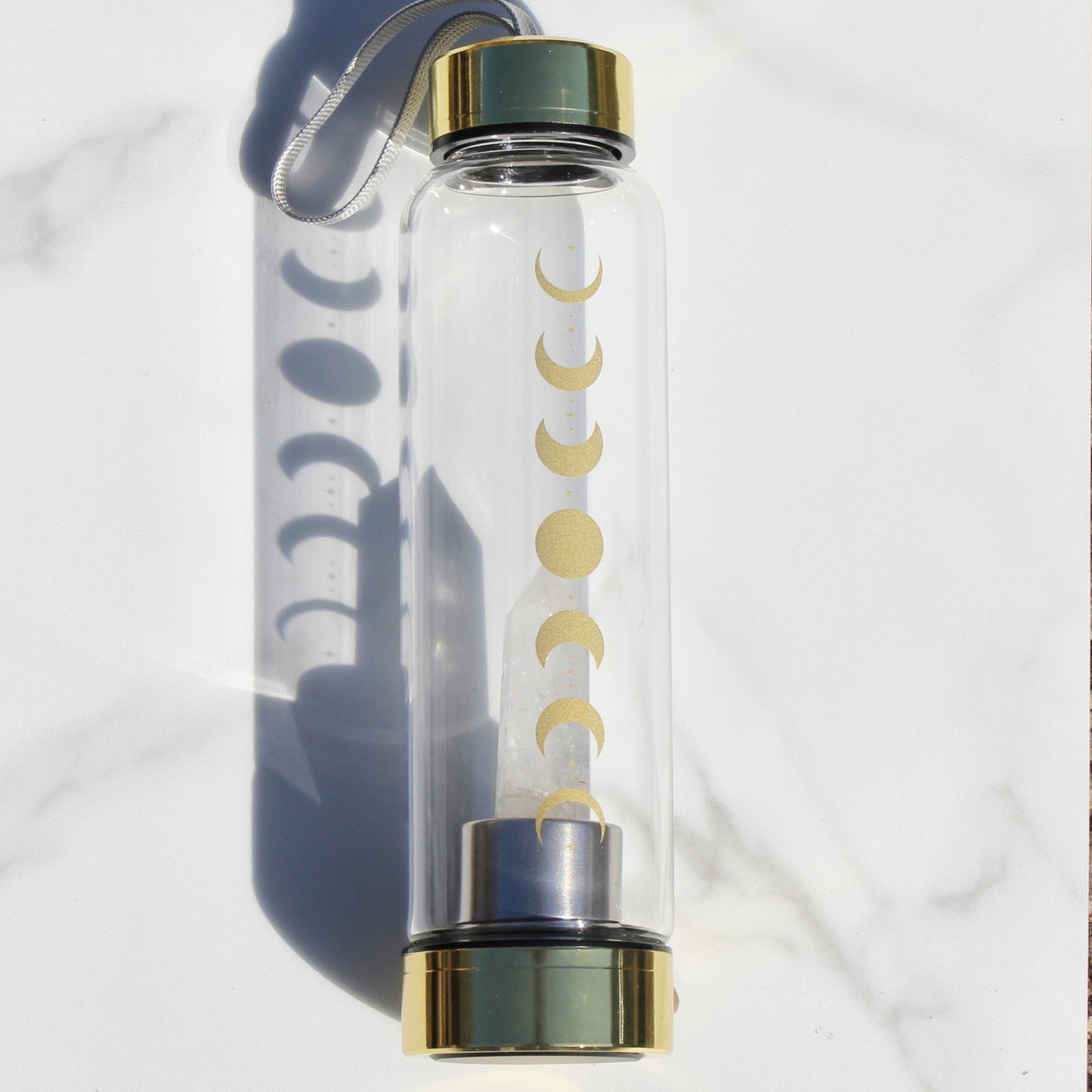 Moon Phase Crystal Glass Water Bottle