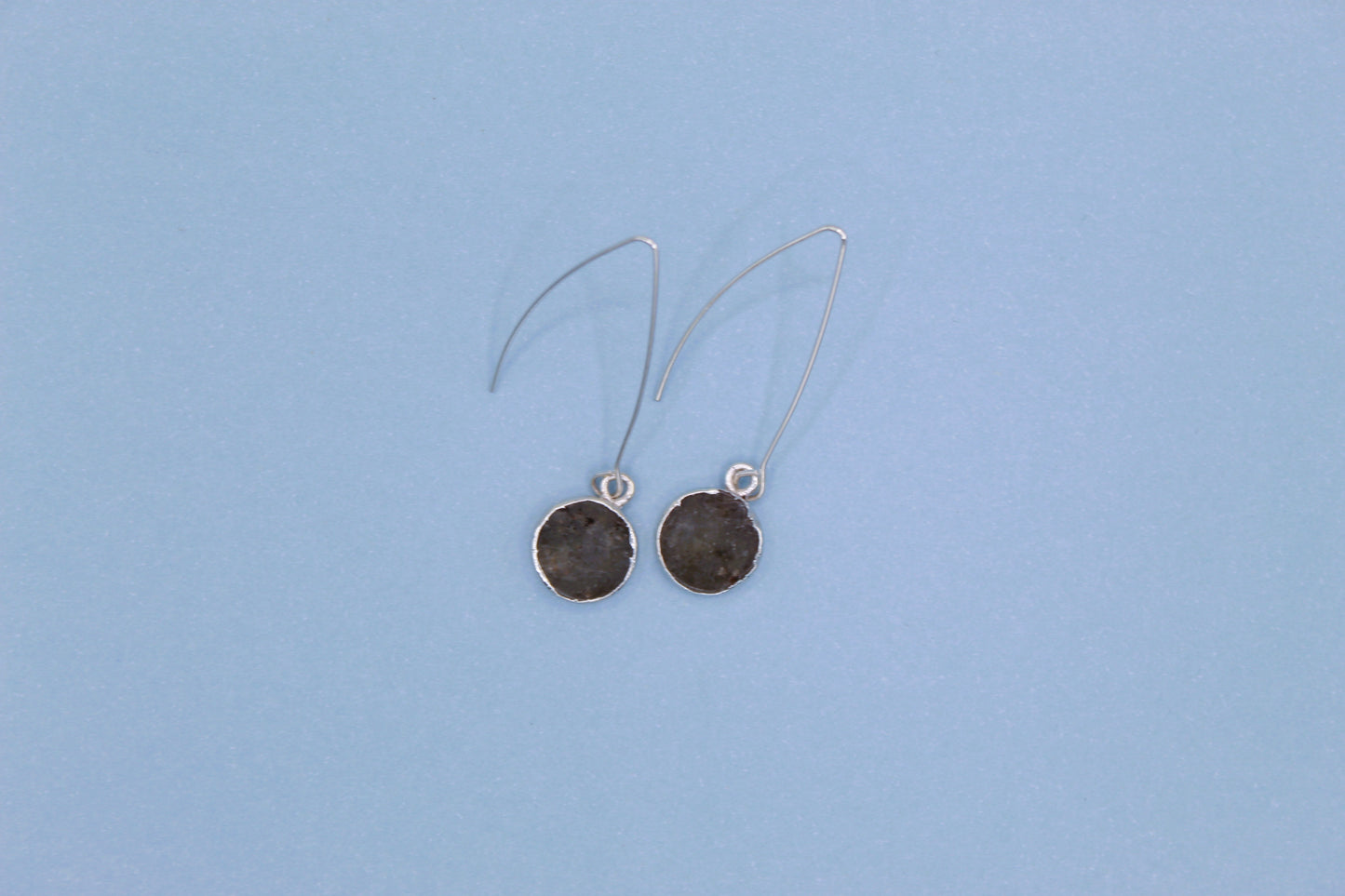 silver labradorite circle drop earrings