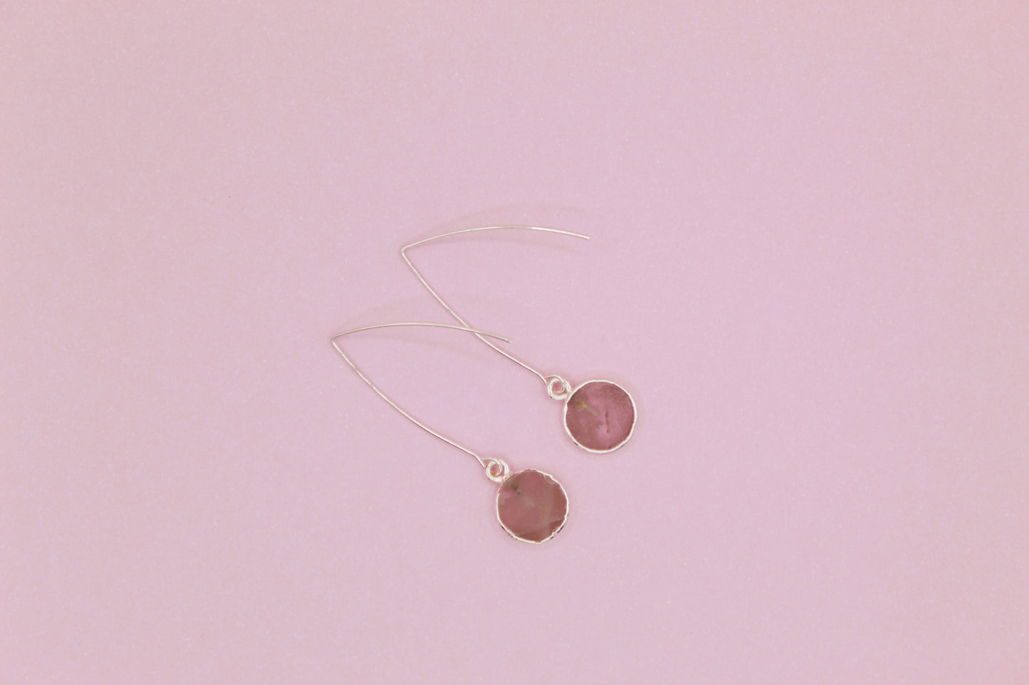 rose quartz silver drop earrings