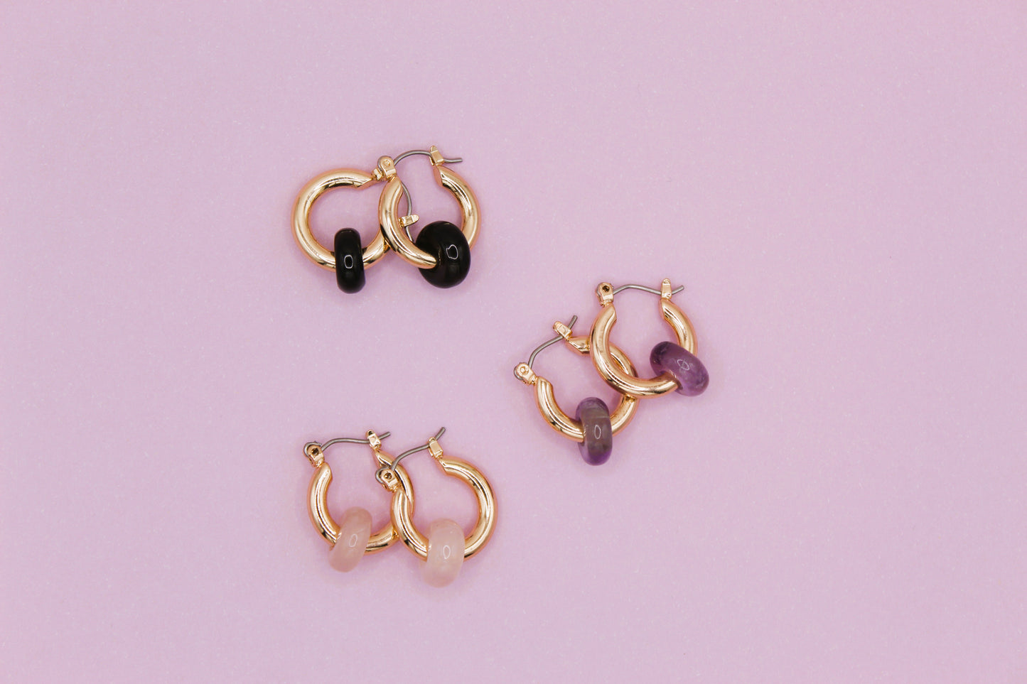 gold crystal earrings obsidian amethyst rose quartz