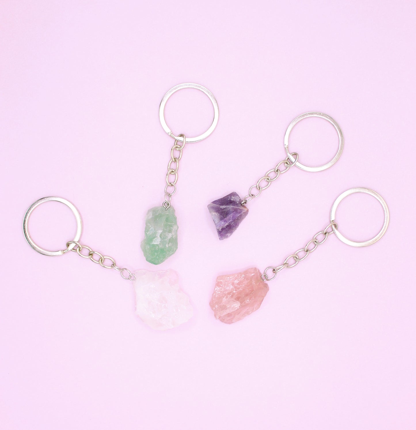 crystal keychains - clear quartz, aventurine, amethyst and rose quartz