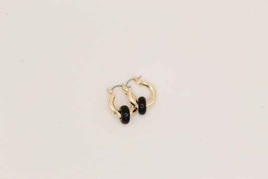 gold obsidian chunky round hoop earrings