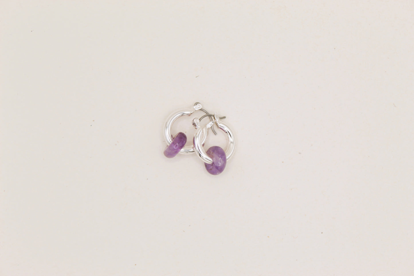 silver amethyst chunky hoop earrings