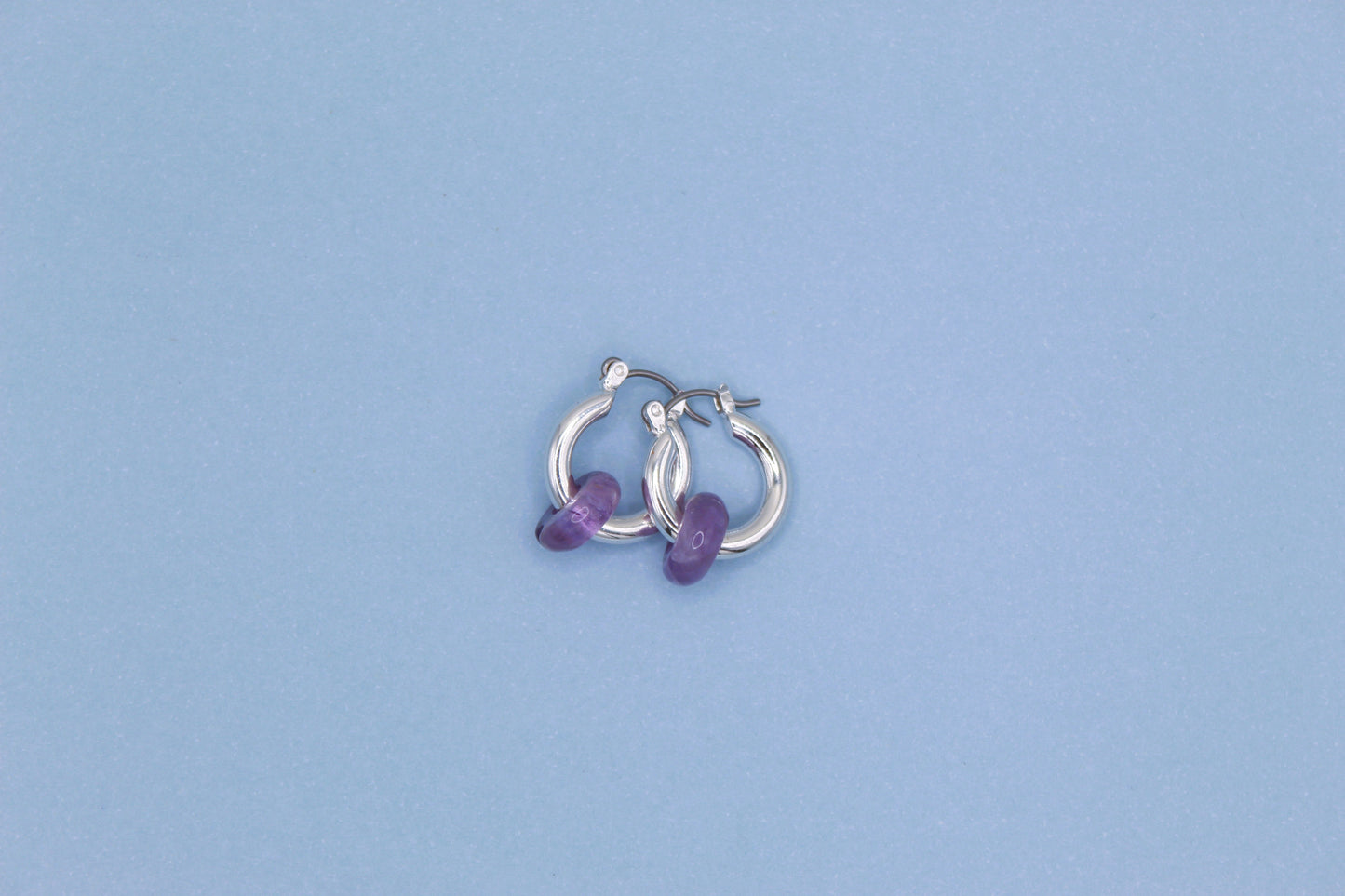 silver amethyst chunky hoop earrings