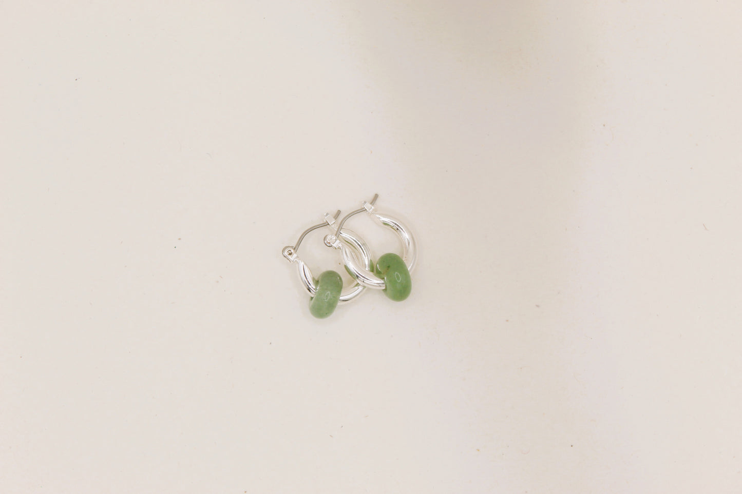 silver green jade chunky hoop earrings