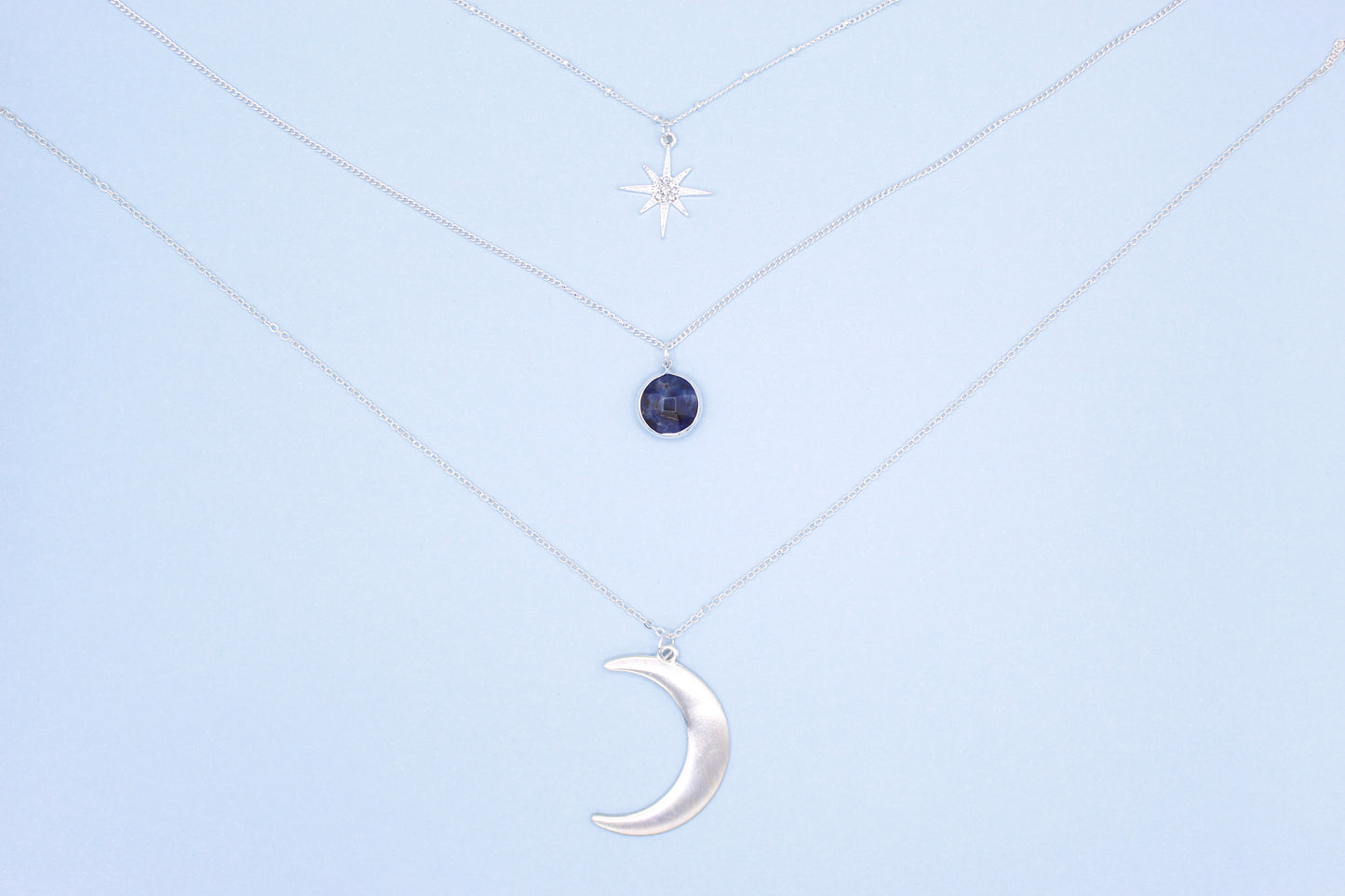 silver moon and star necklace with sodalite