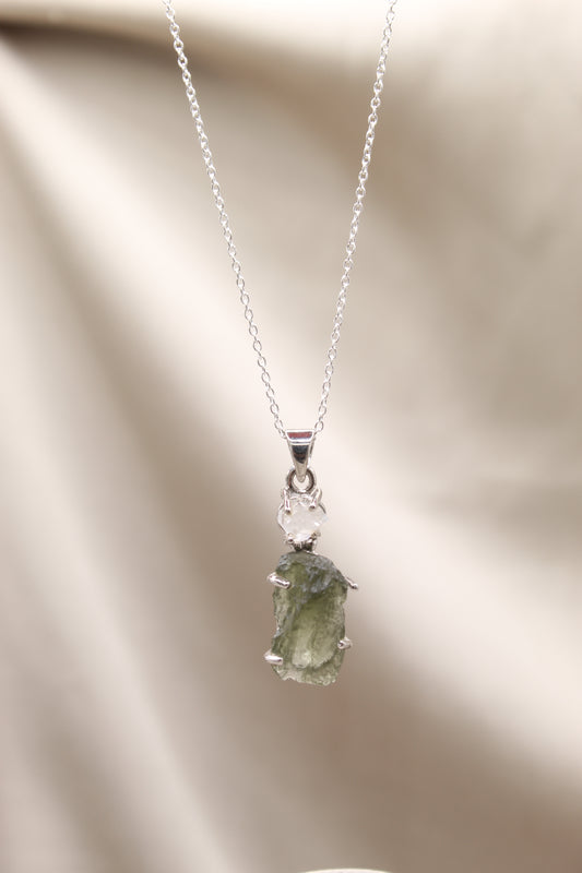 Moldavite & Herkimer Diamond Necklace