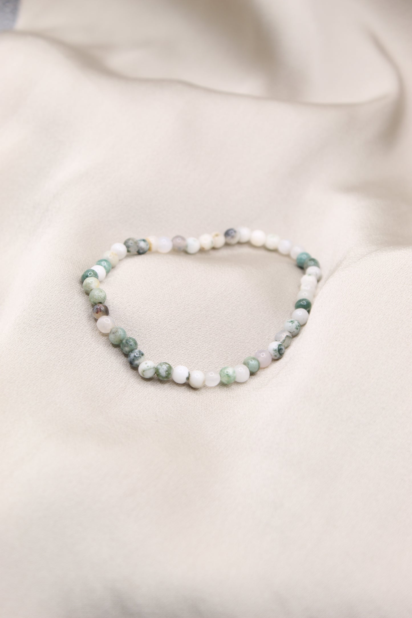 Green tree agate delicate beaded bracelet