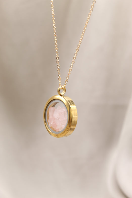 Love & emotional healing | Rose quartz gold locket necklace