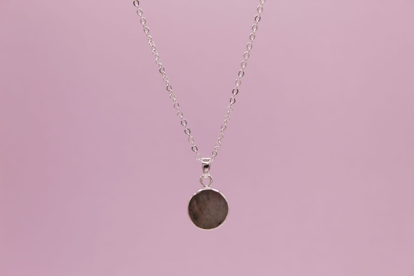 silver labradorite circle stone pendant necklace