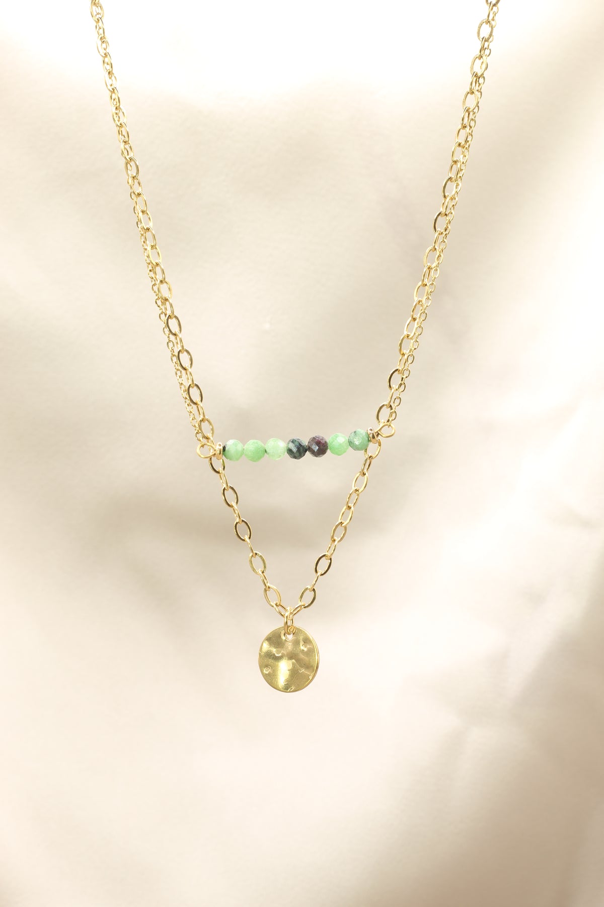 Growth & Reconnection | Zoisite double chain necklace with coin pendant