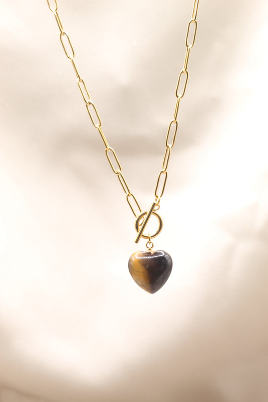 Courage & Strength | Tigers eye Tbar Heart Necklace