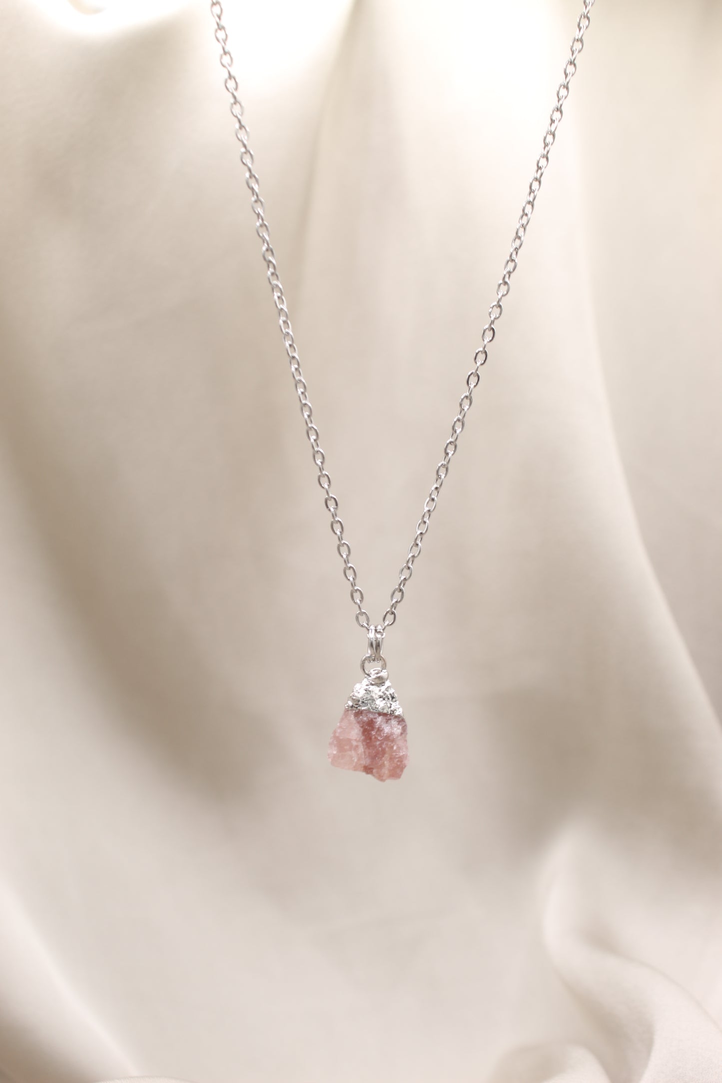 Silver Strawberry quartz rough pendant