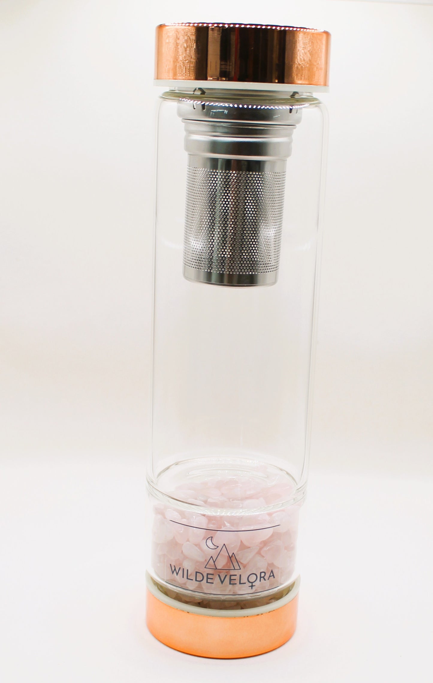 Crystal Glass Tea Infuser Bottle - Rose Gold & Rose Quartz