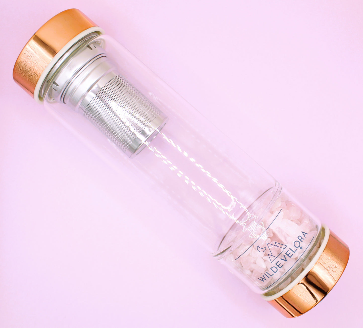 Crystal Glass Tea Infuser Bottle - Rose Gold & Rose Quartz