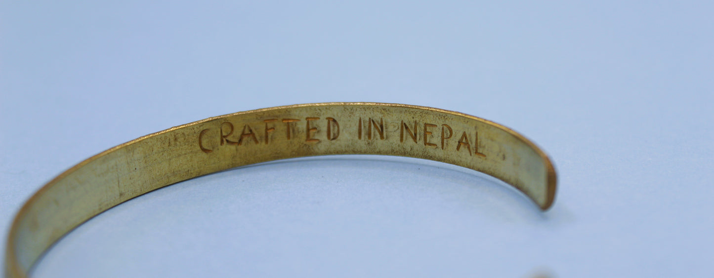 Brass Tibetan Bracelet - Slim Tribal Leaf