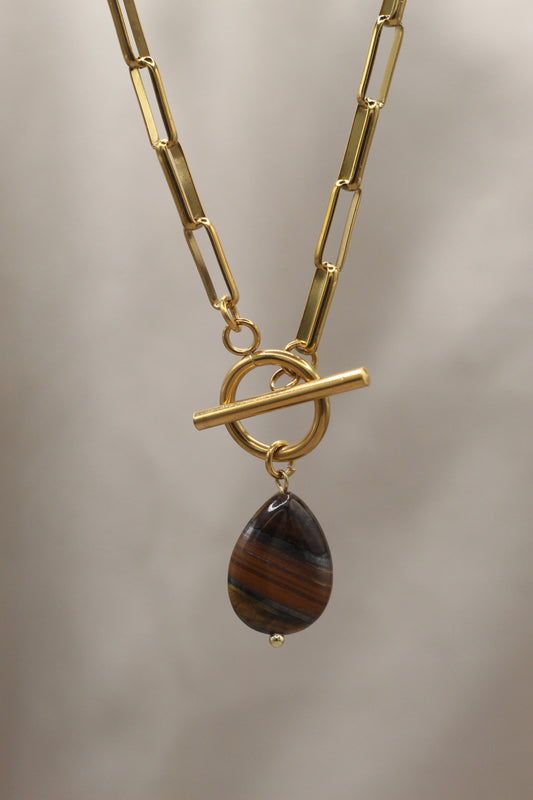 Courage & Strength | Gold T bar chain necklace with tigers eye