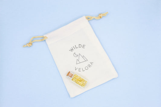 citrine crystals in glass jar and gift bag