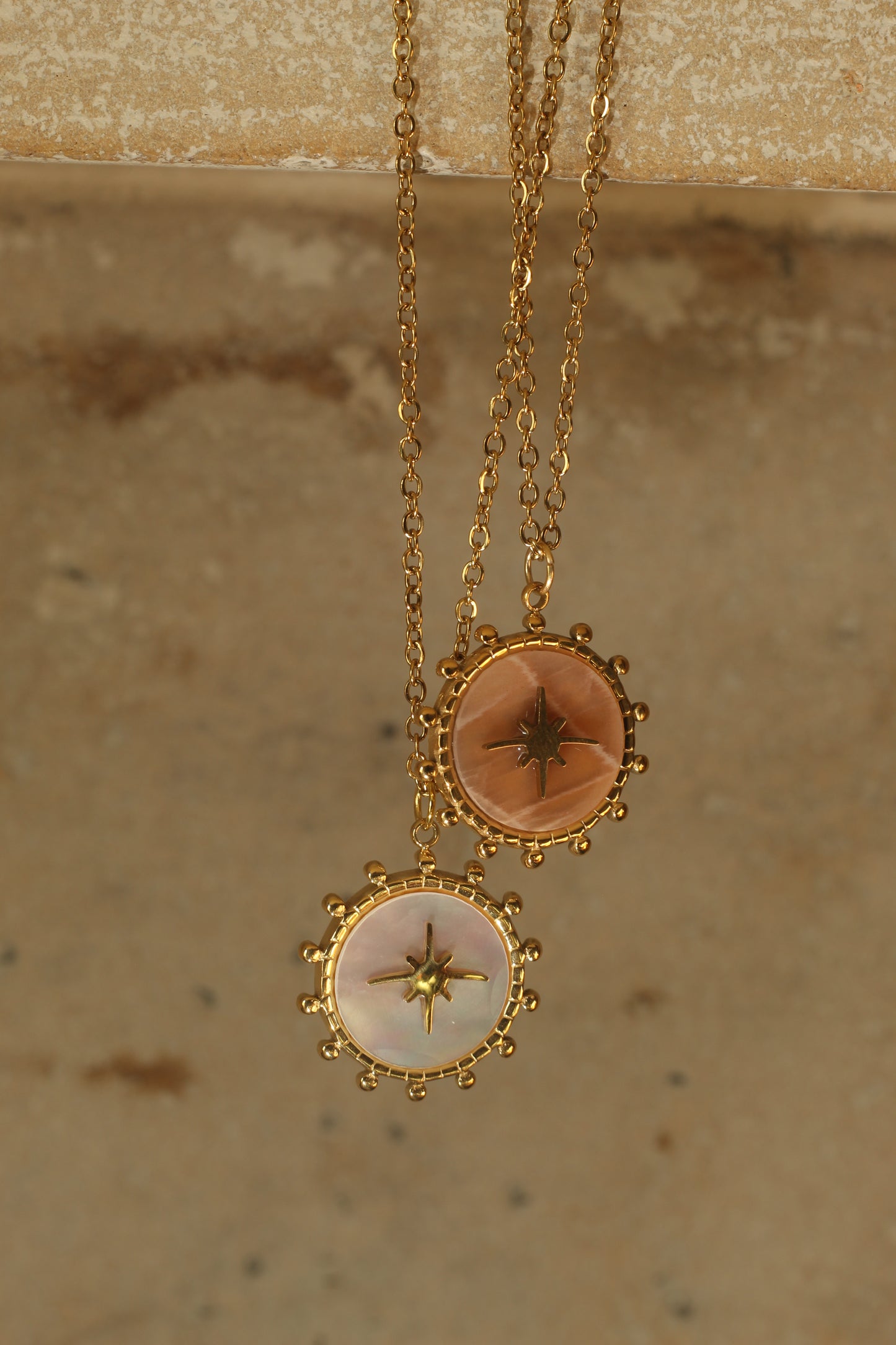Mother of pearl compass pendant necklace
