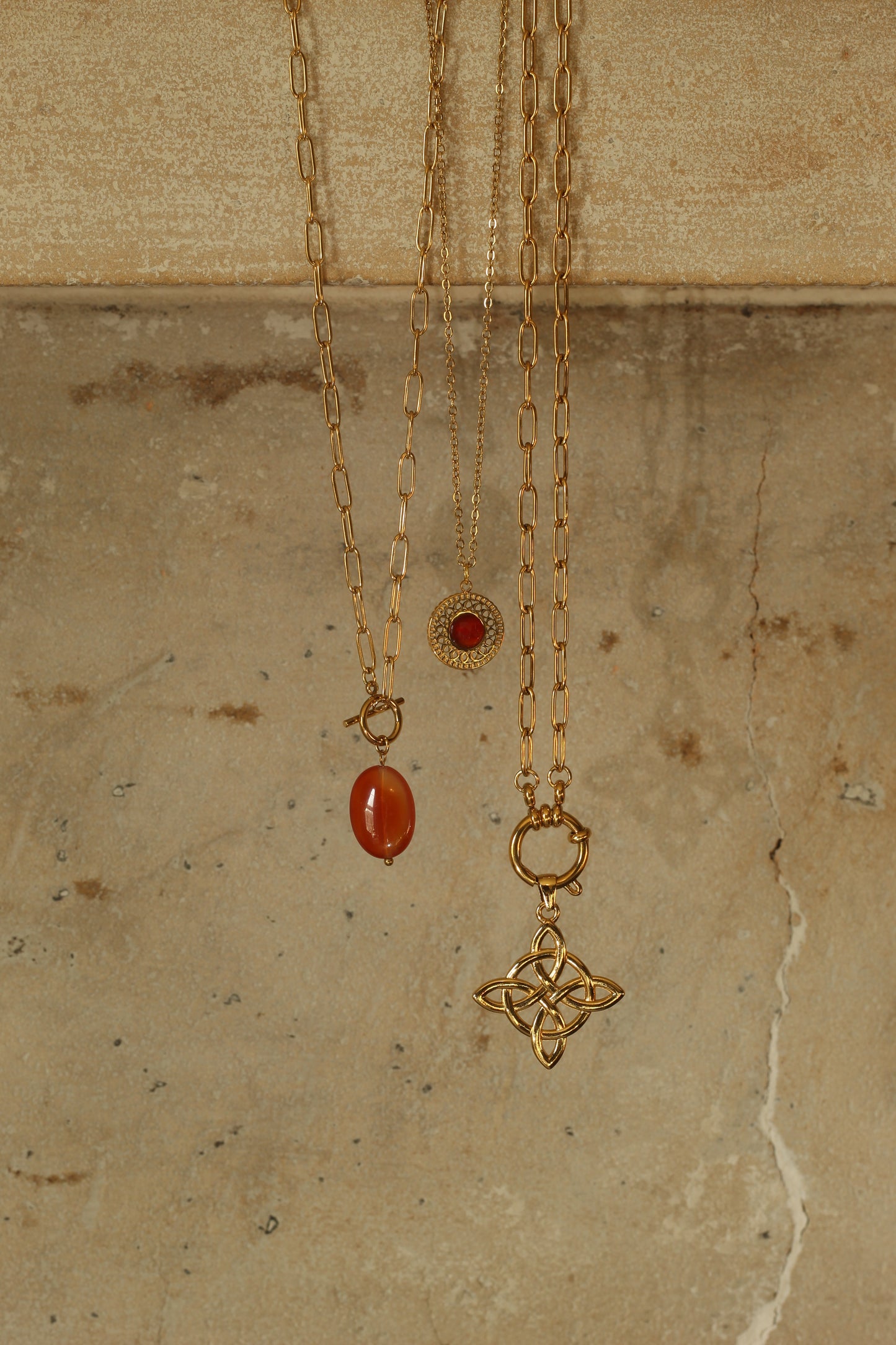 Gold T bar chain necklace with carnelian