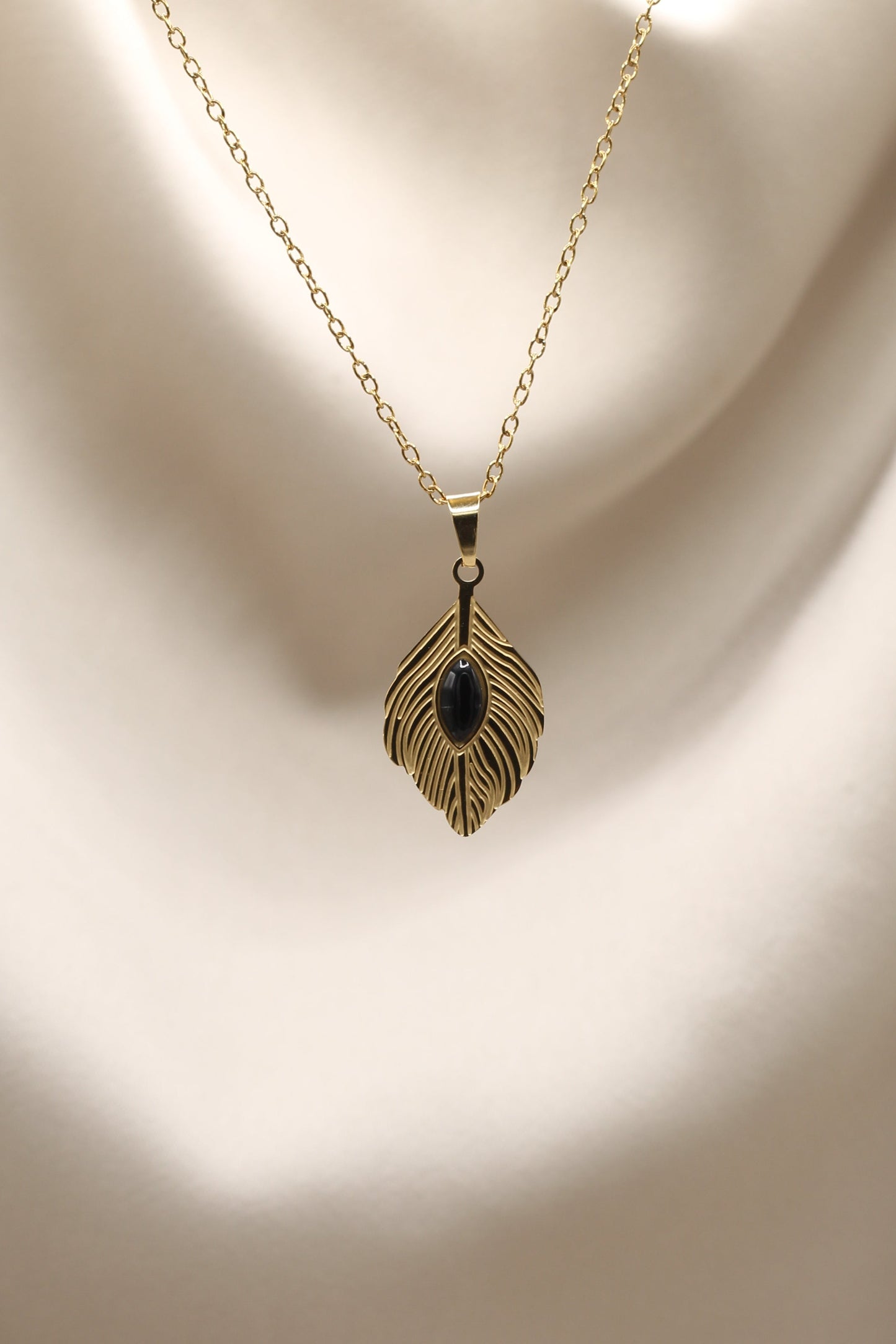 Obsidian feather necklace